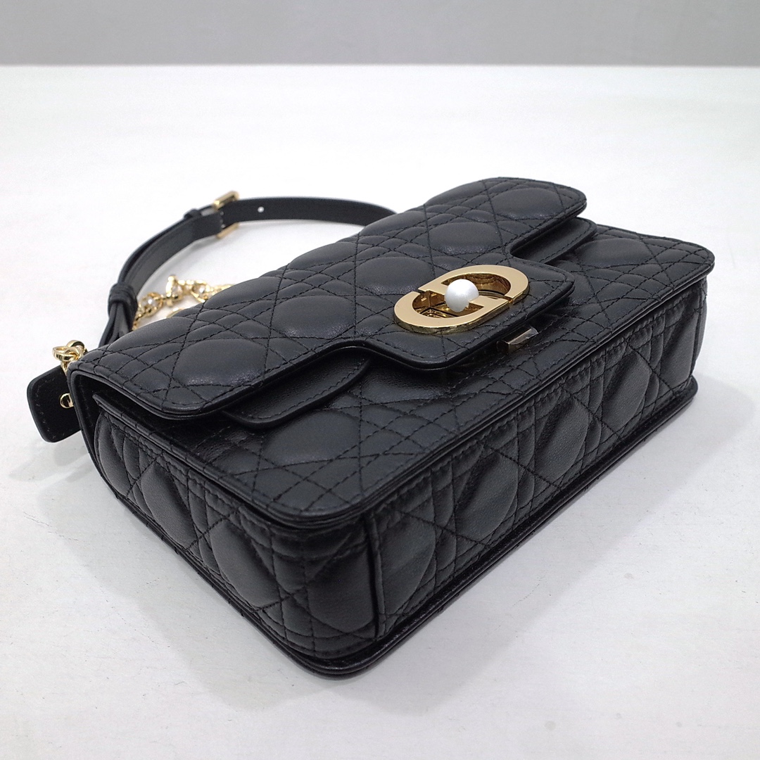 Small Dior Jolie Top Handle Bag Black Cannage Calfskin